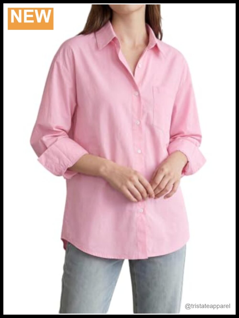 Oversized Button Down Blouse Roll Up Sleeve Collared Work Top